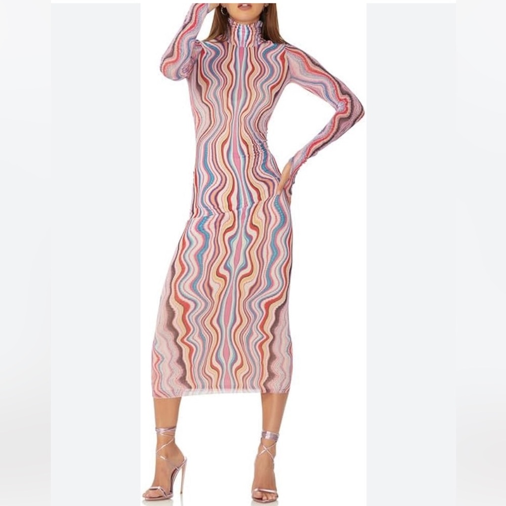AFRM Shailene Mesh Midi Pink Swirl Dress Size M